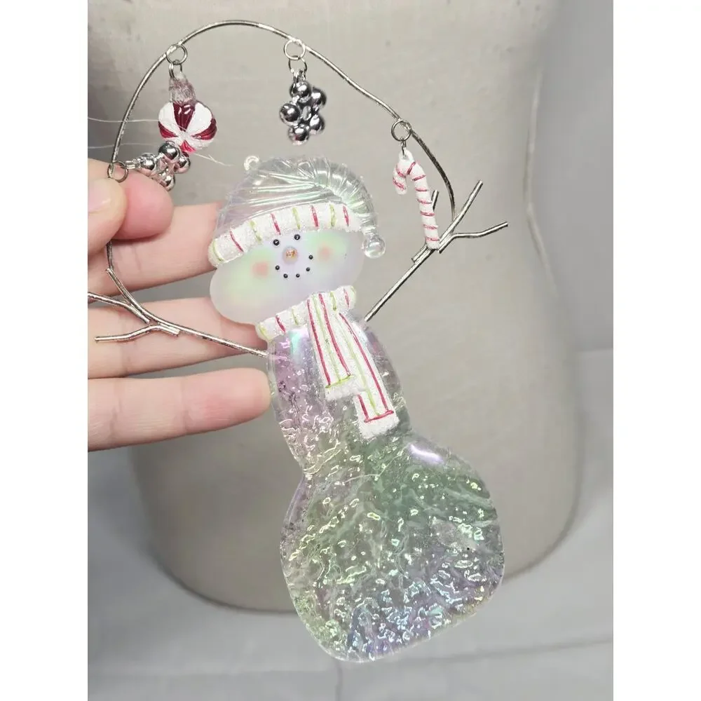 Vintage Dept 56 Snowman Ornament Christmas Decor Holiday Garland Iridescent
